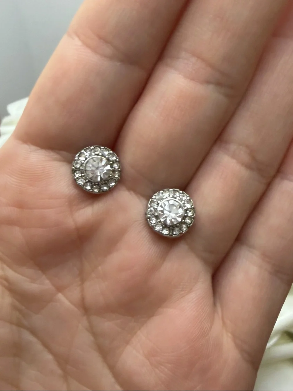 Crystal Halo Round Stud Earrings - Silver Tone